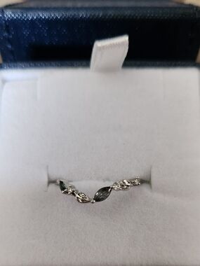 Sterling Silver Vine Ring with Marquise Teal Sapphire Size 7 3/4